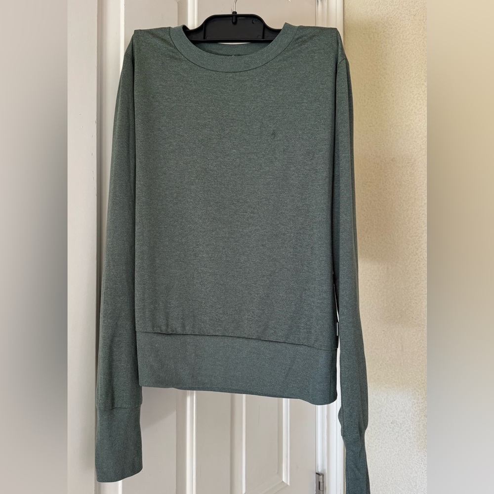Vuori Women's Scoop Neck Sweater in Heathered Olive Green - Picture 2 of 5